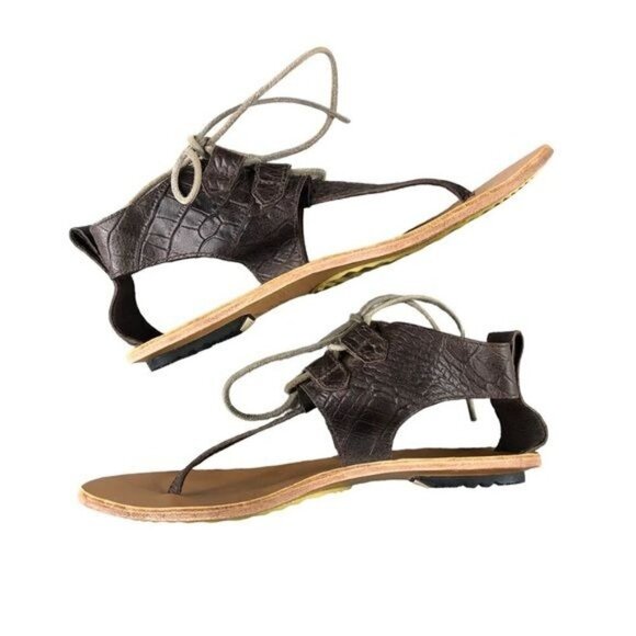 Sorel Womens Brown Lace Up Thong Sandals Flip Flop, Alligator Packable Sz9 - Picture 1 of 6